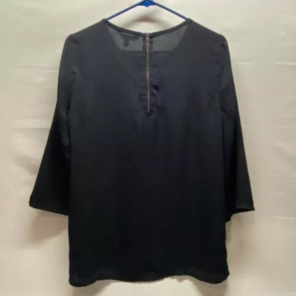 Express Women's Medium Black 3/4 Sleeve Zip Back Tunic Embossed Snakeskin Detail - Picture 10 of 13